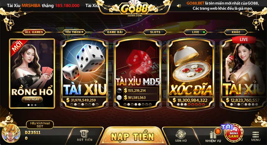 Giao diện cổng game đổi thưởng GO88
