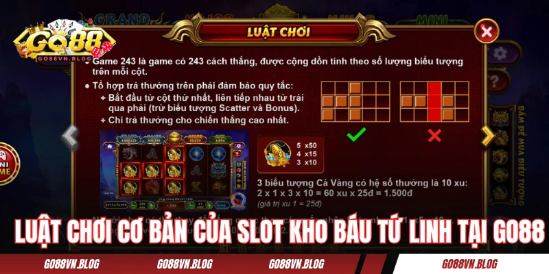 Luật chơi cơ bản của slot Kho Báu Tứ Linh tại GO88